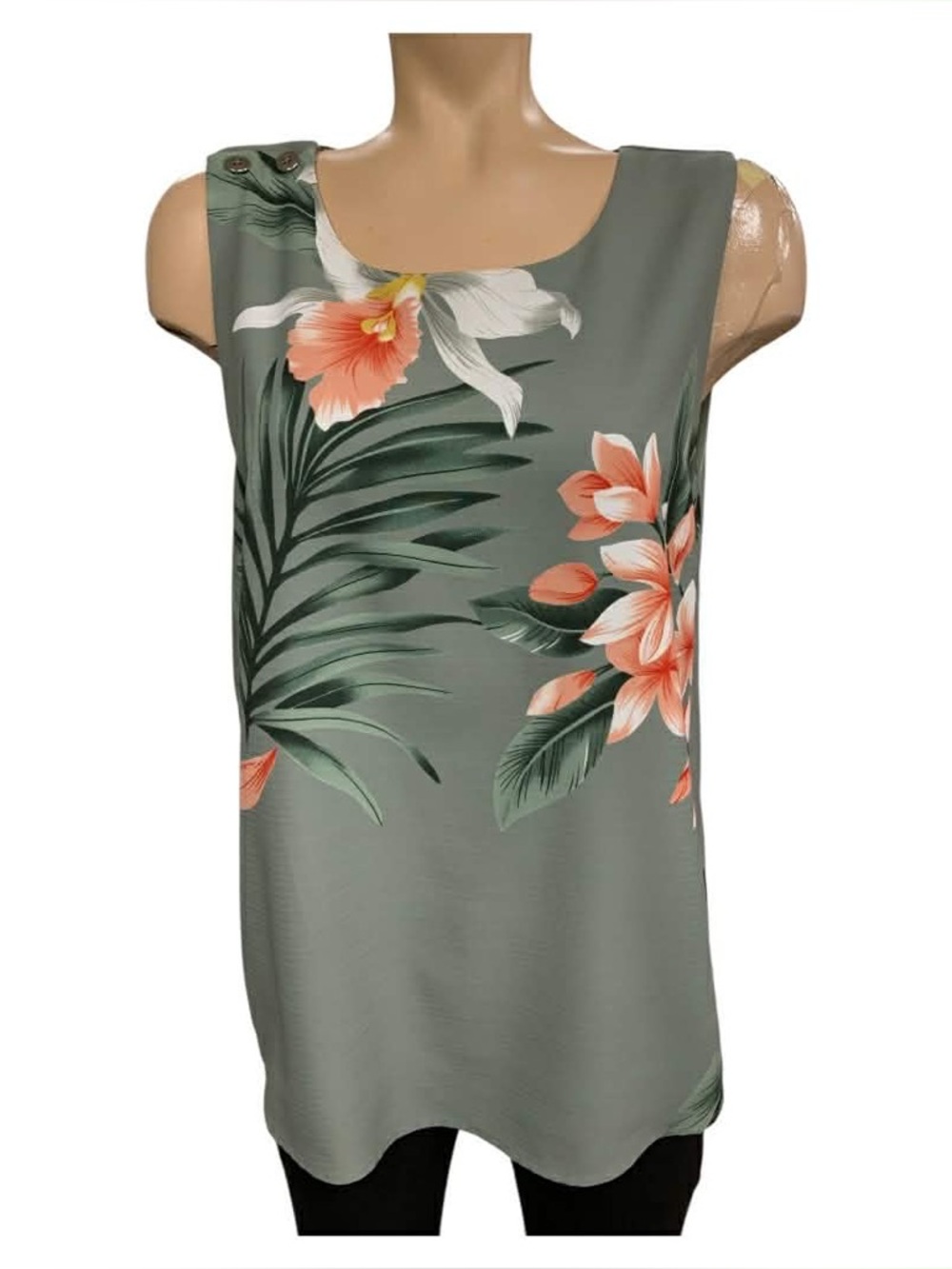Motion Olive Green Floral Sleeveless Tank Top - Women's Summer Layer Size L